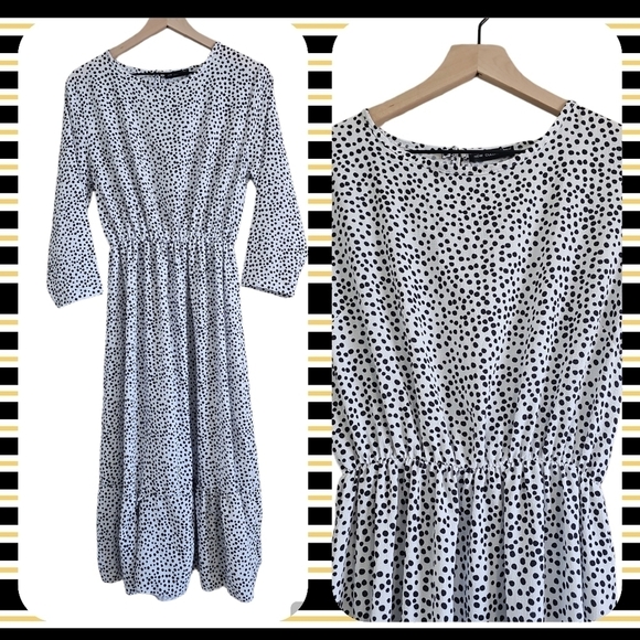 NEW COLLECTION RUFFLE BOTTOM POLKA DOT MIDI DRESS - Picture 1 of 8